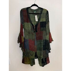 Kathmandu Patchwork Bell Sleeve Duster Kimono S/M NEW